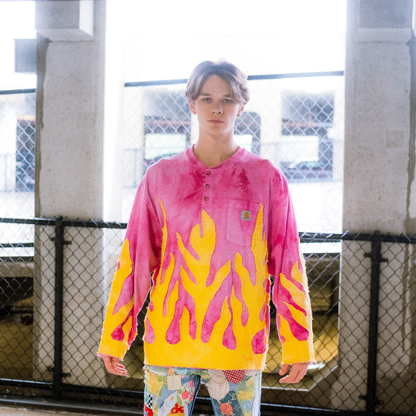 pink carhartt longsleeve flame shirt