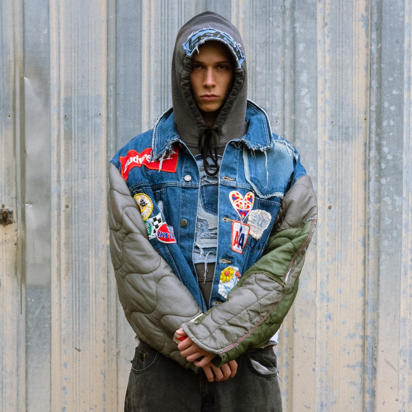 denim puffer flame jacket