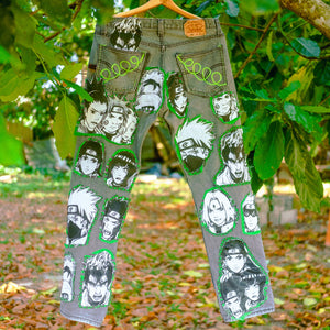 Naruto patched up levi jeans (green)