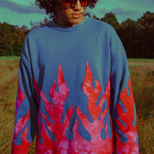 Load image into Gallery viewer, blue pink flame sweater