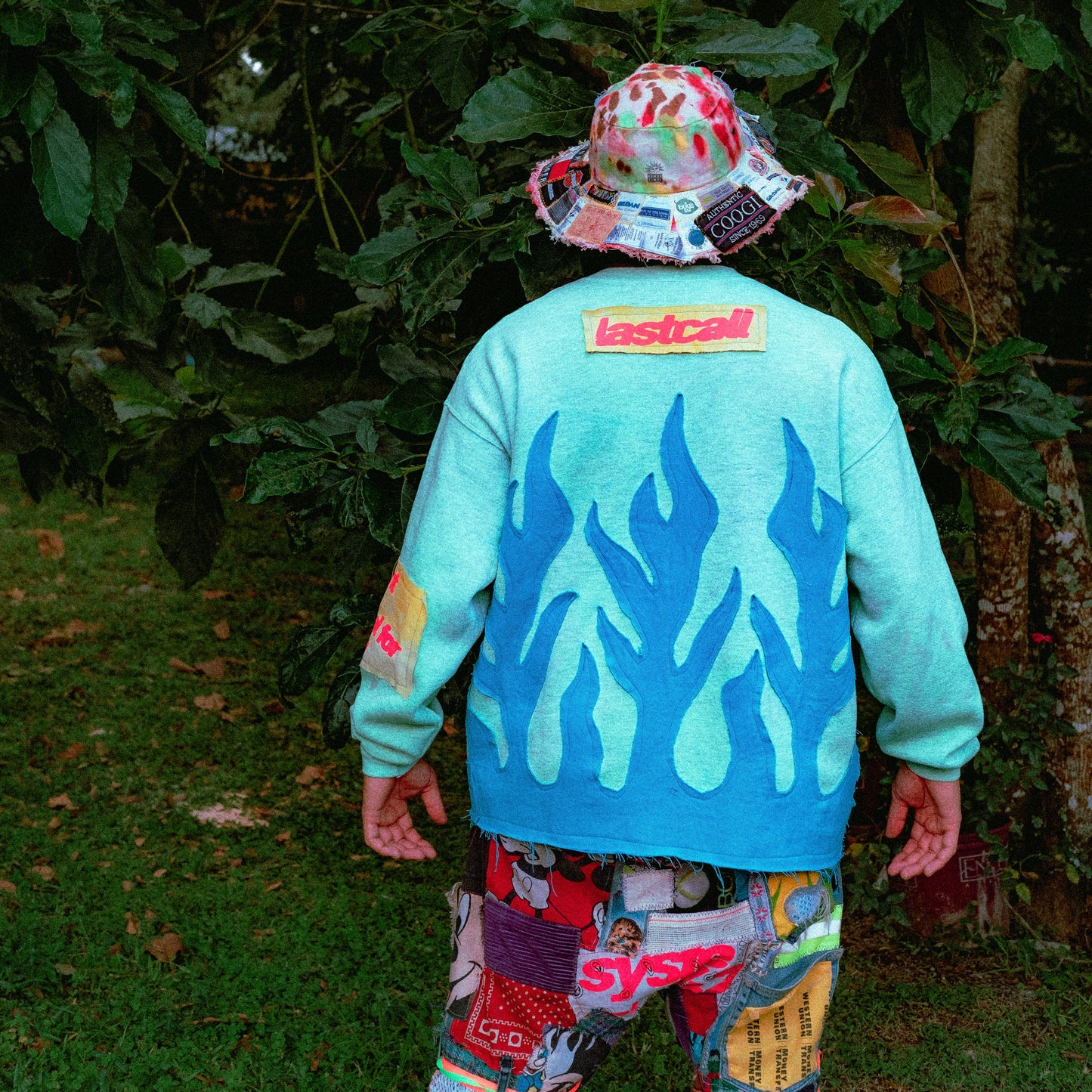 GREEN/BLUE FLAME SWEATSHIRT