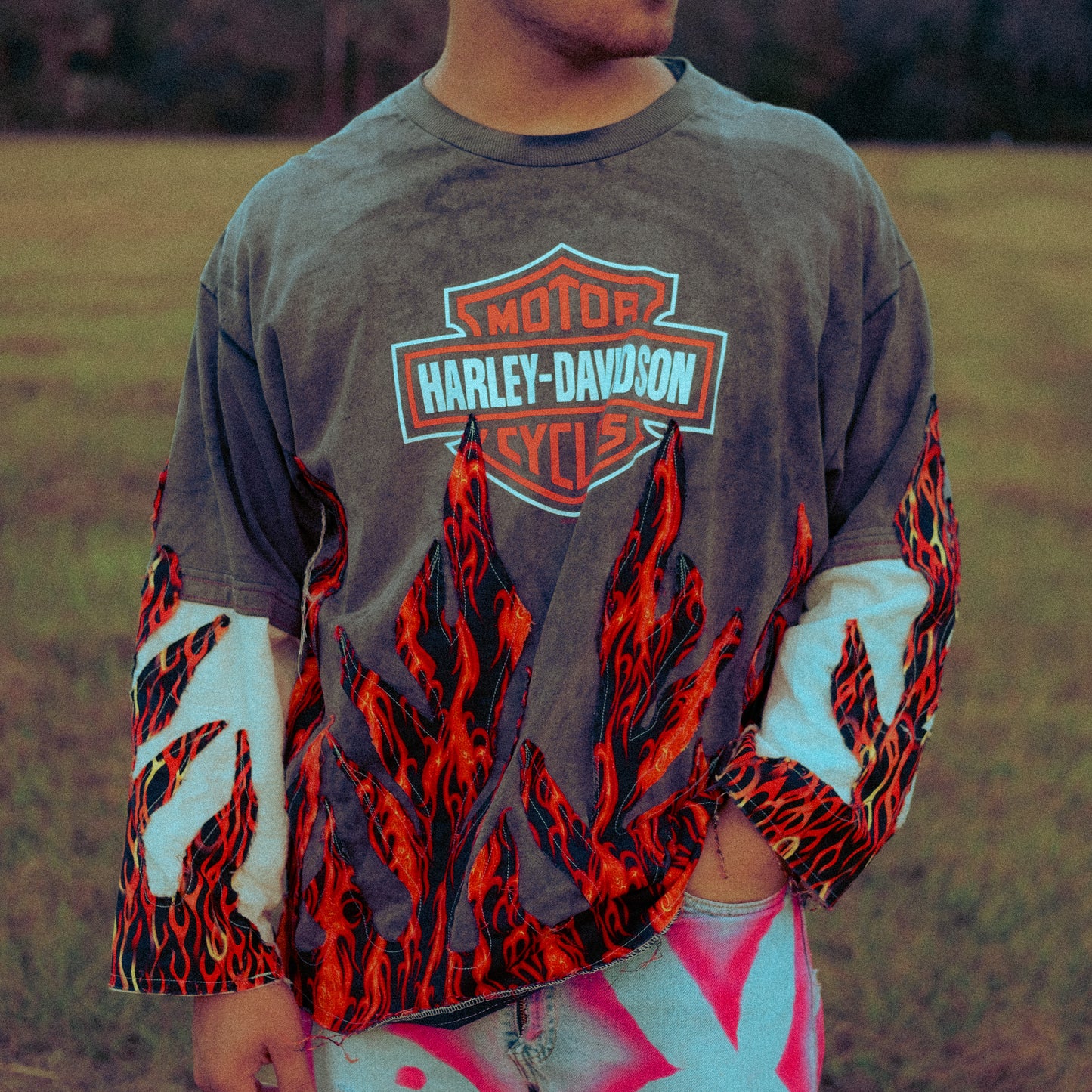 sunfaded harley davidson flame tee