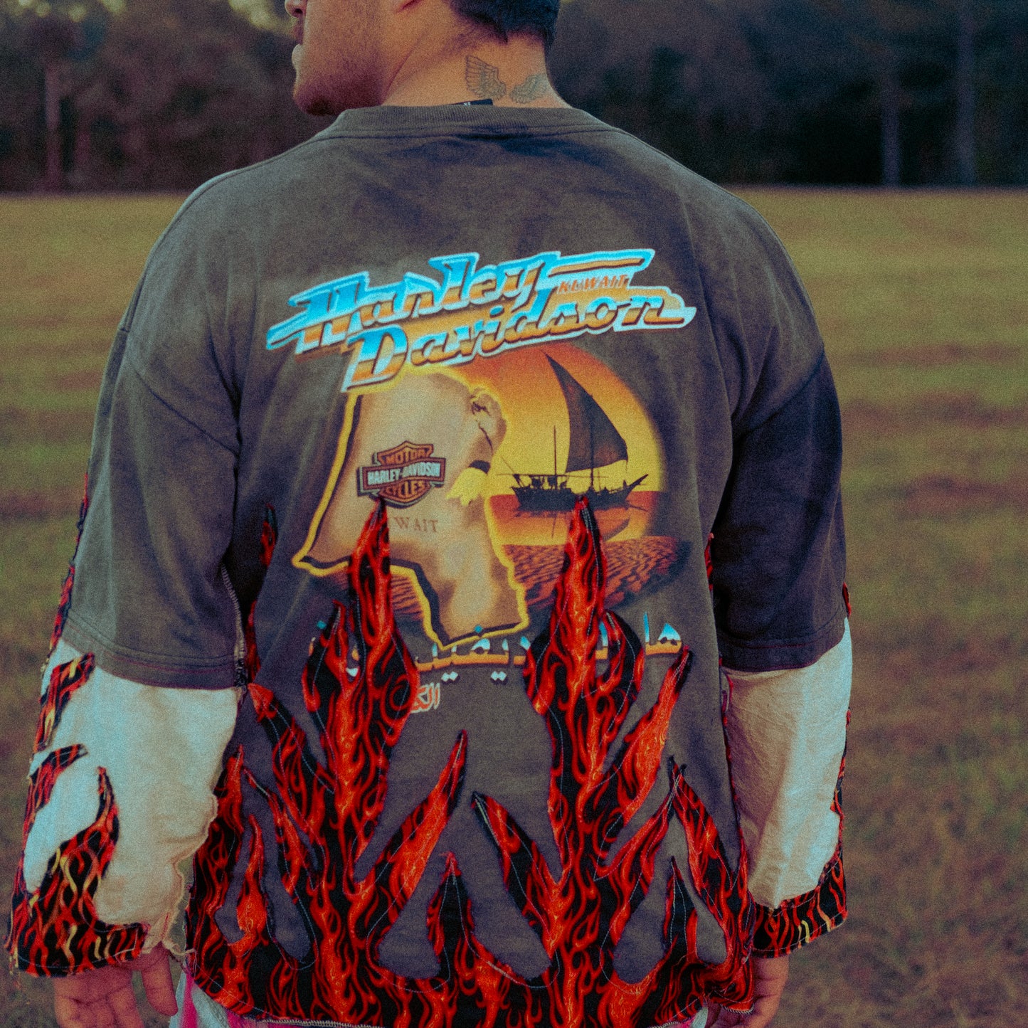 sunfaded harley davidson flame tee